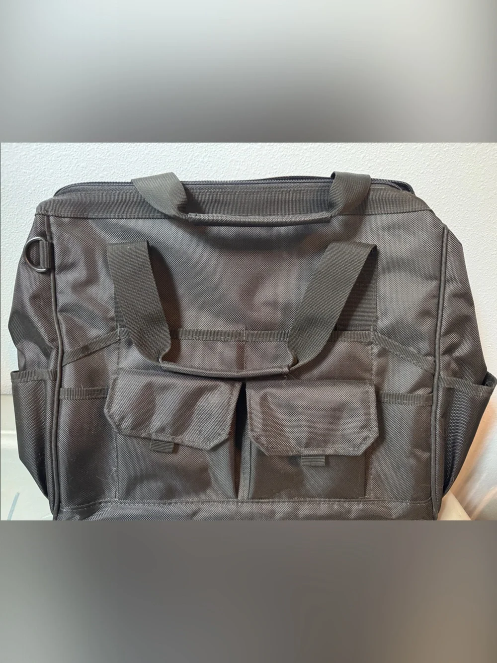Men's Black Laptop Tote Bag with Front Utility Pockets
